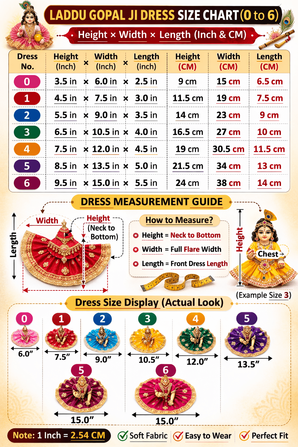 ladu gopal dress size chart